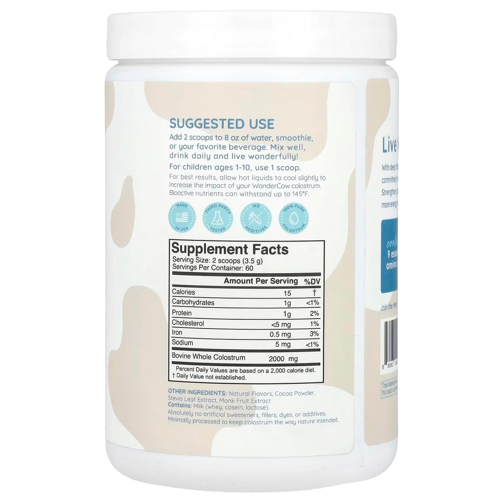 Product packaging and label of WONDERCOW Colostrum Powder