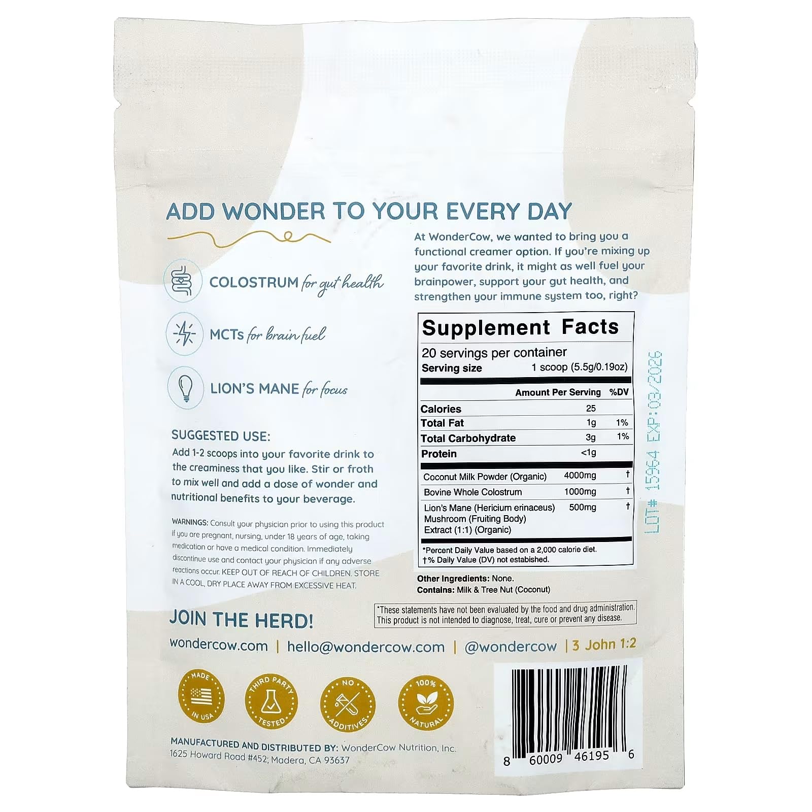 Healthy lifestyle scene with WonderCow creamer in a smoothie