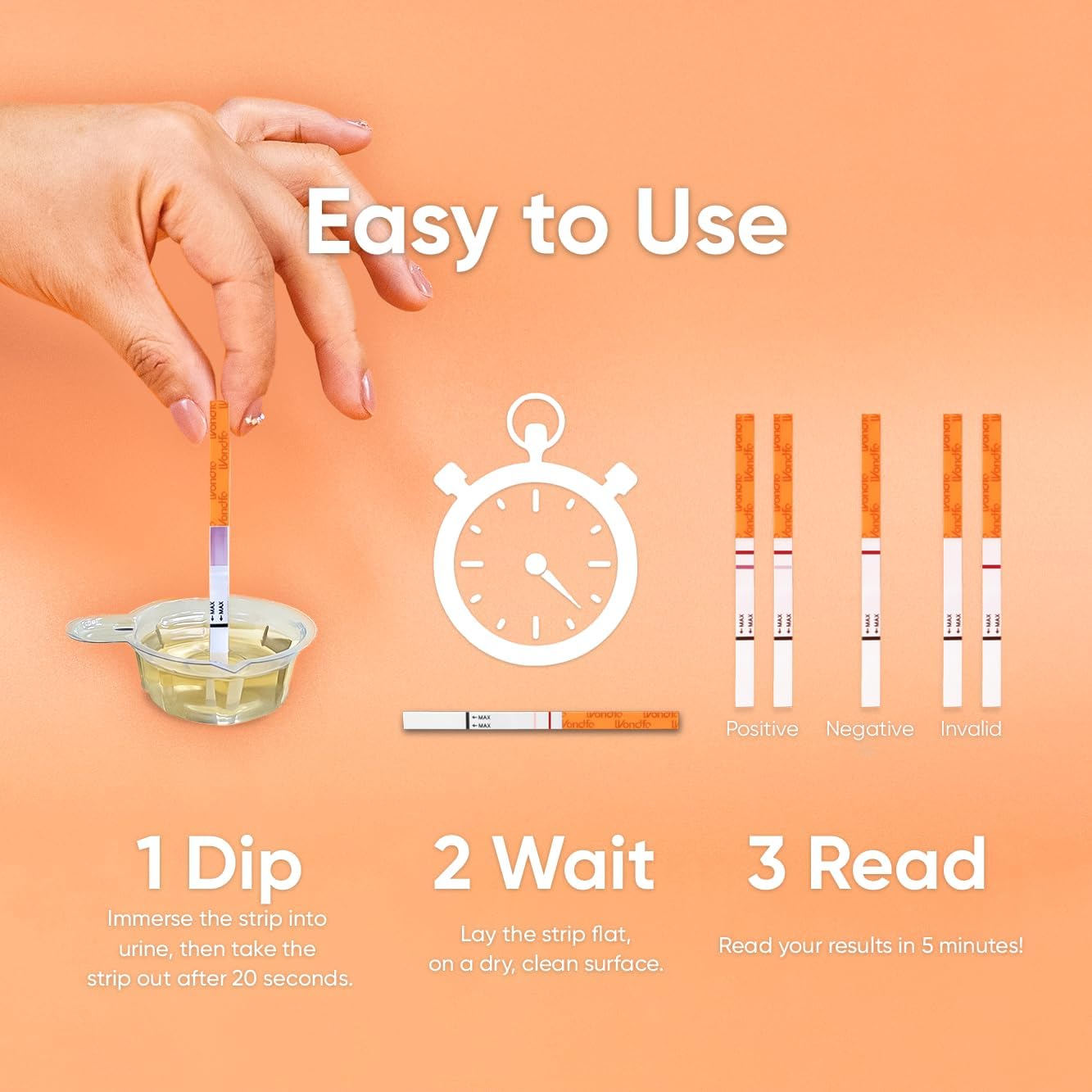 Close-up of Wondfo 5mm pregnancy test strip result area