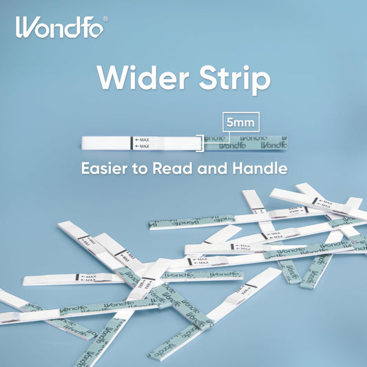 Close-up of Wondfo test strips for LH surge detection