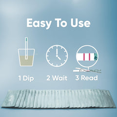 Dip test strips into urine cup for at-home fertility testing