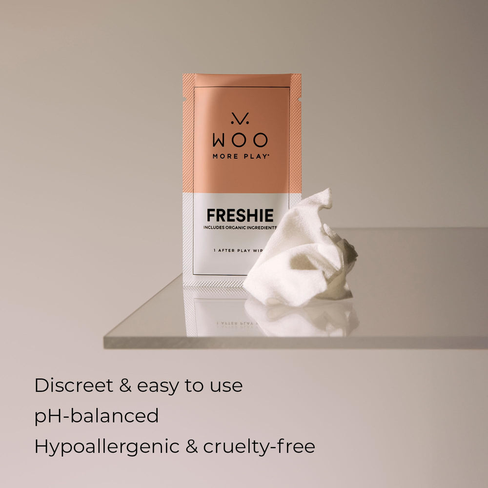 Woo More Play Freshies texture closeup highlights skin-friendly formula.