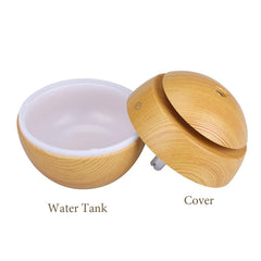 Wood Grain Mushroom Mini Diffuser mist action reveals ultrasonic aroma dispersion in real time.