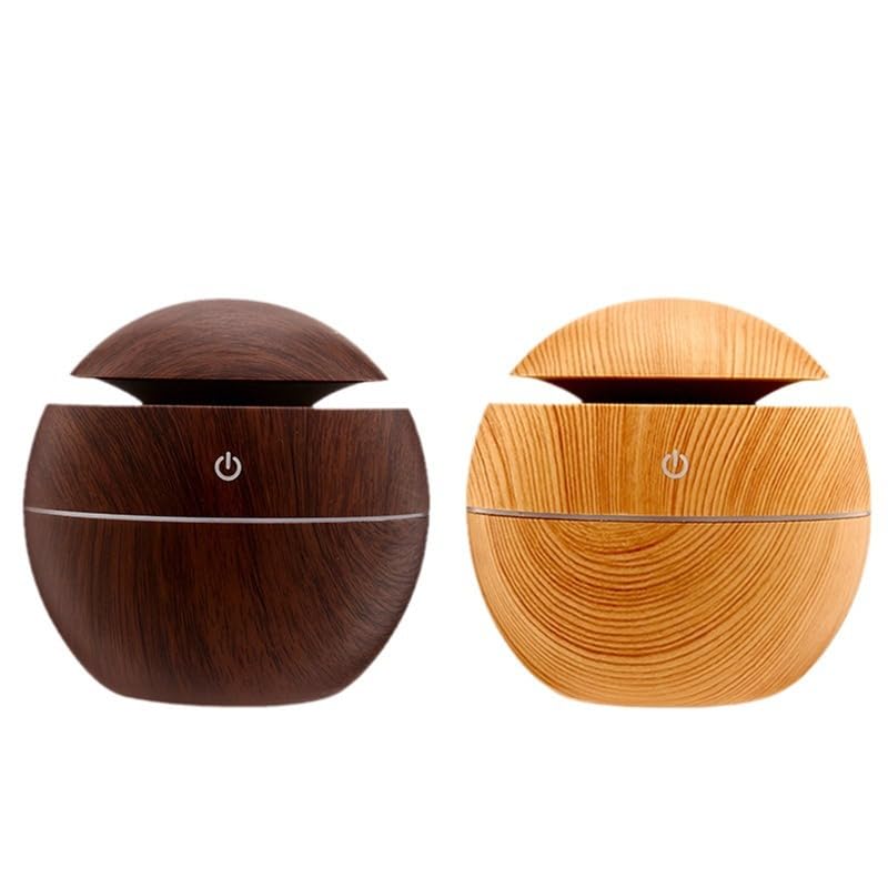 Wood Grain Mushroom Mini Diffuser wood grain detail showcases elegant small-space humidification.