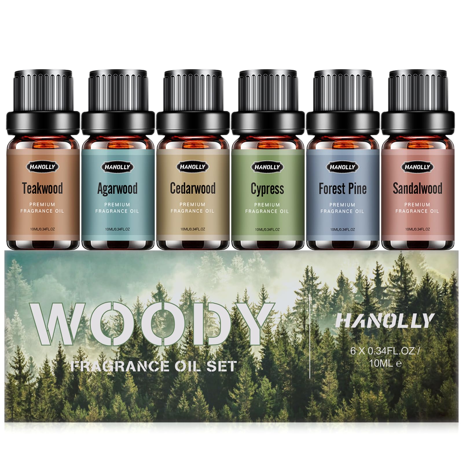 Woody Essential Oils Set gift box with 6 x 10ml bottles