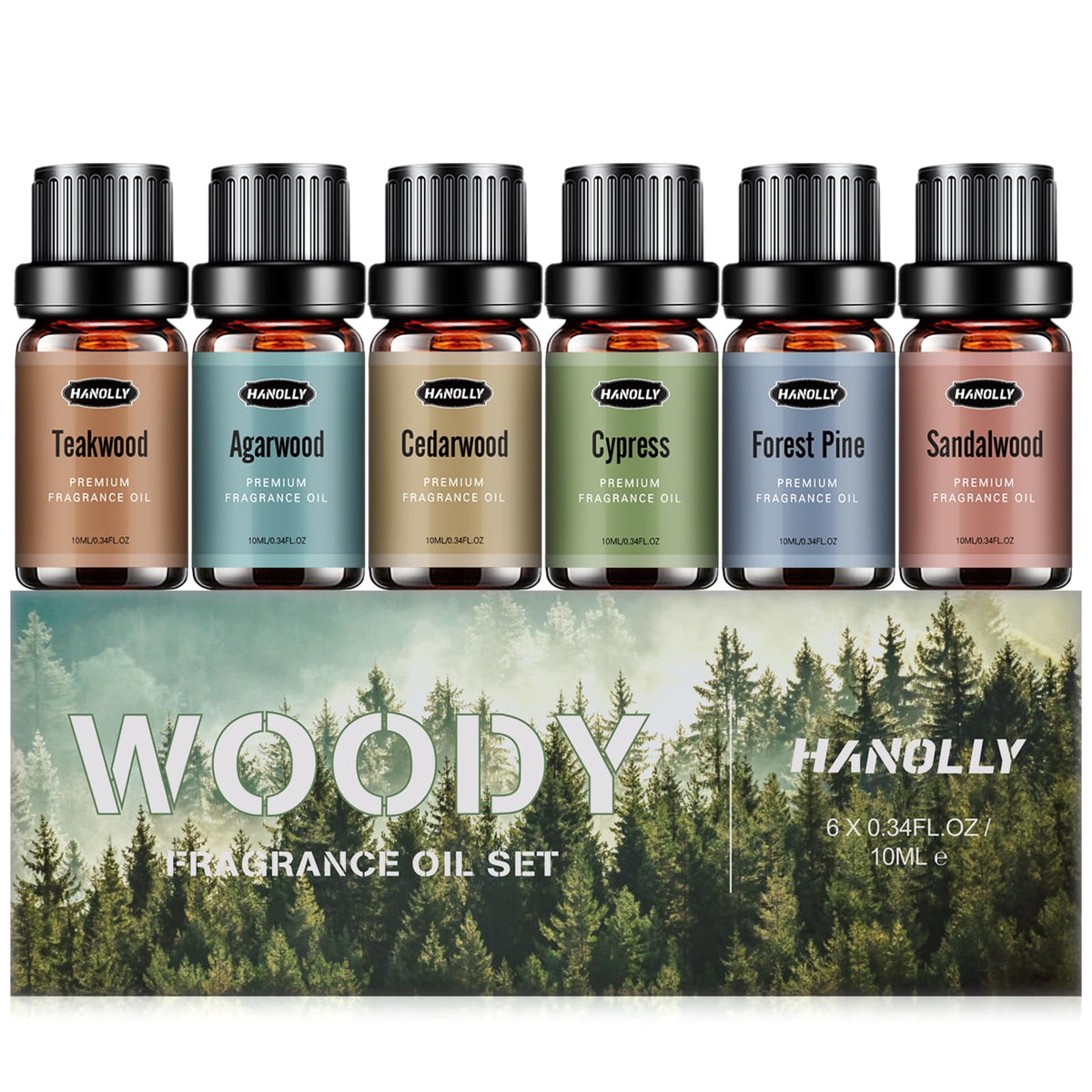 Woody Essential Oils Set gift box with 6 x 10ml bottles