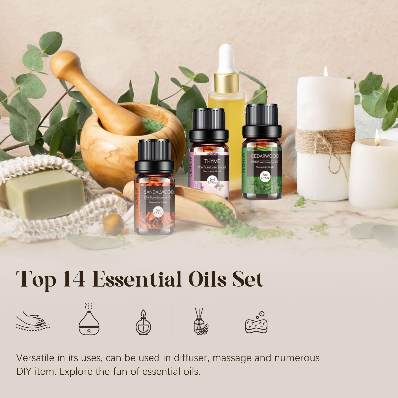 Cedarwood essential oil bottle from the set