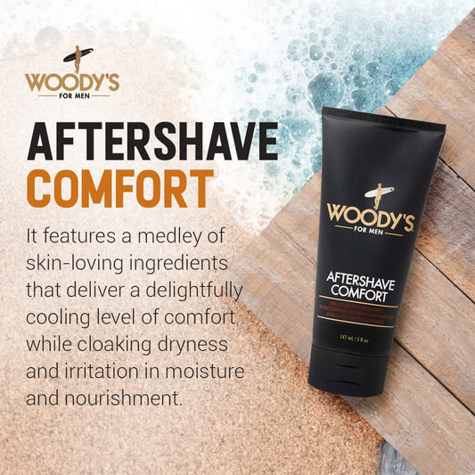 Woody's After Shave Balm in use during application for instant cooling.