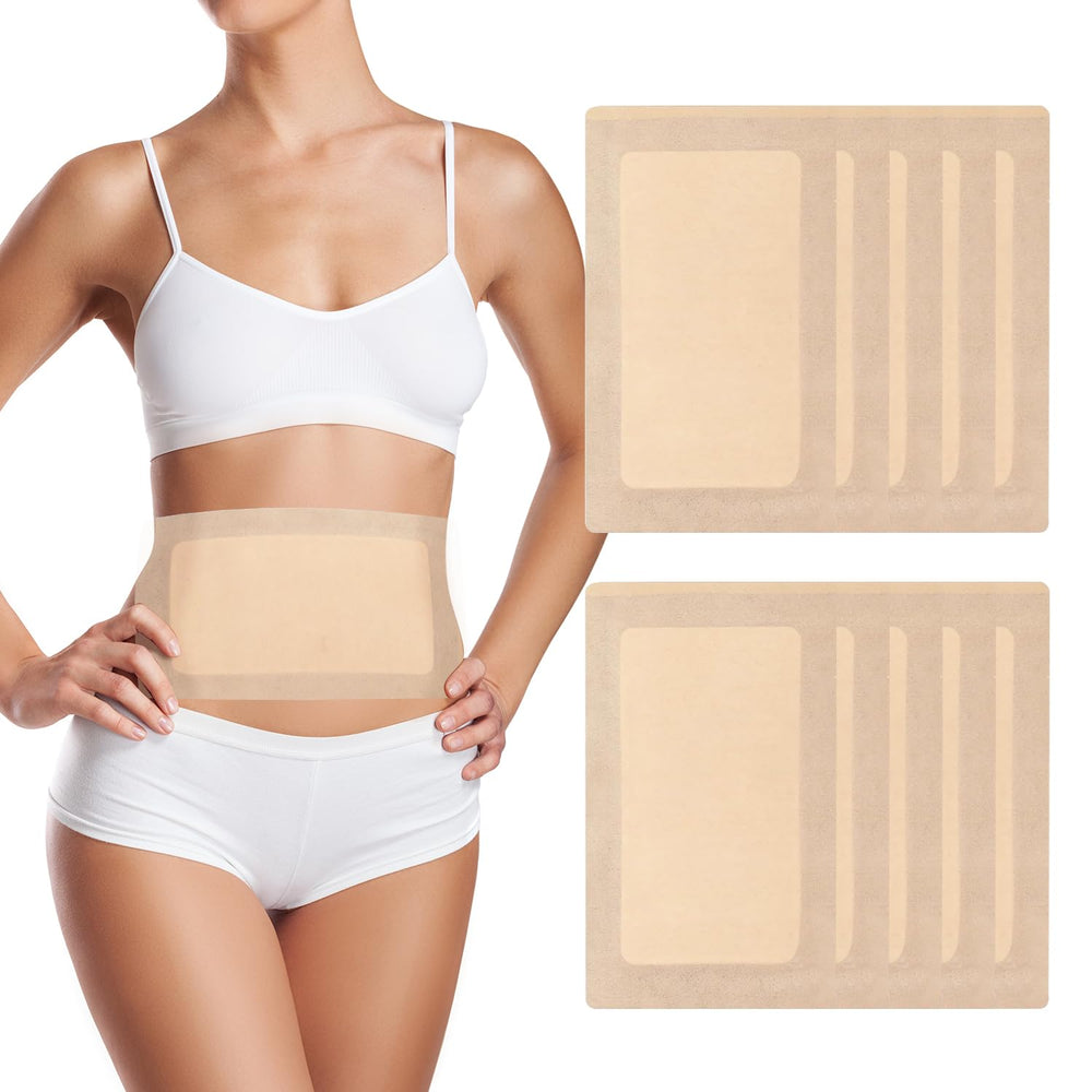 WOOWME castor oil pack wrap 11x6-3 in use provides comfortable belly coverage for on-the-go use.