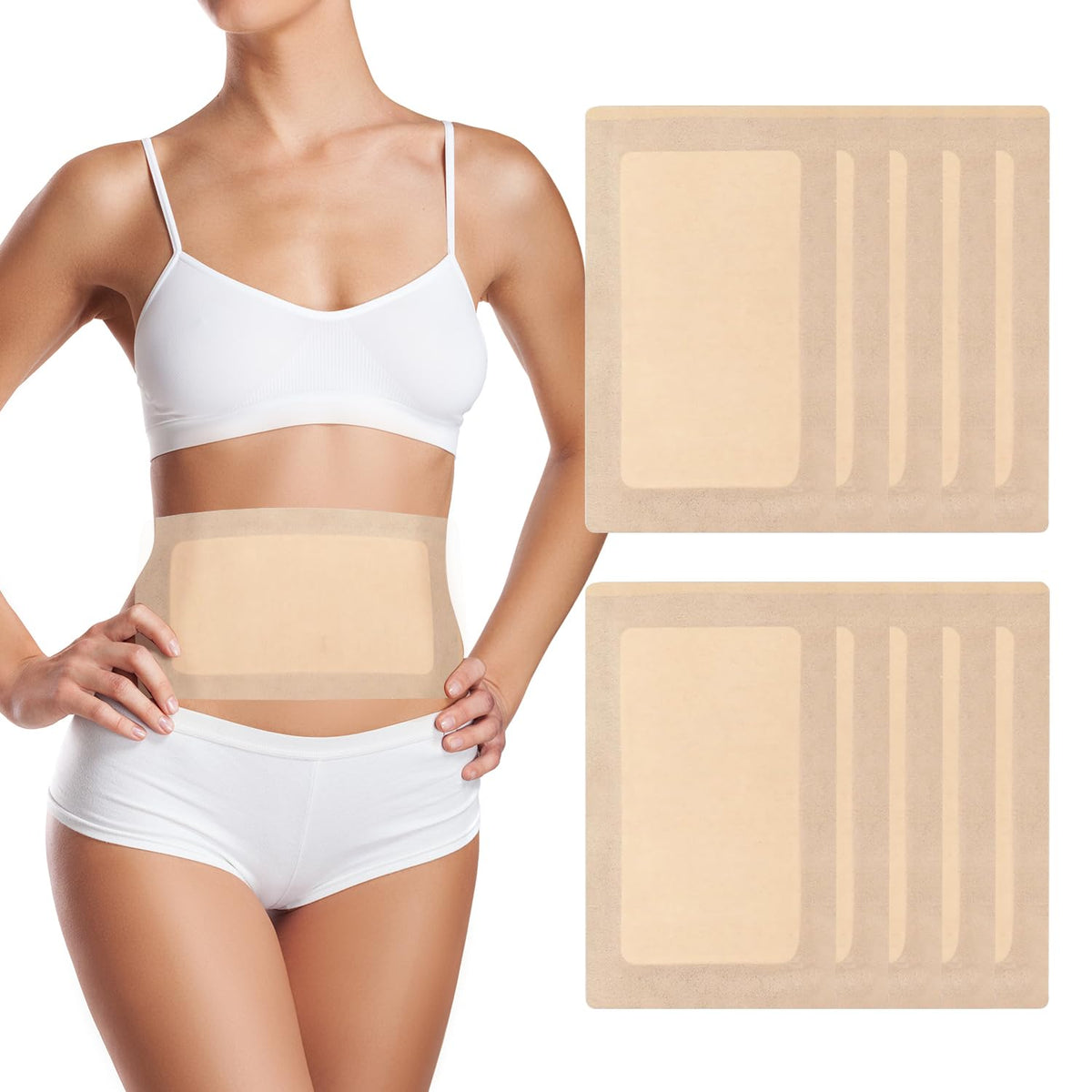 WOOWME castor oil pack wrap 11x6-3 in use provides comfortable belly coverage for on-the-go use.