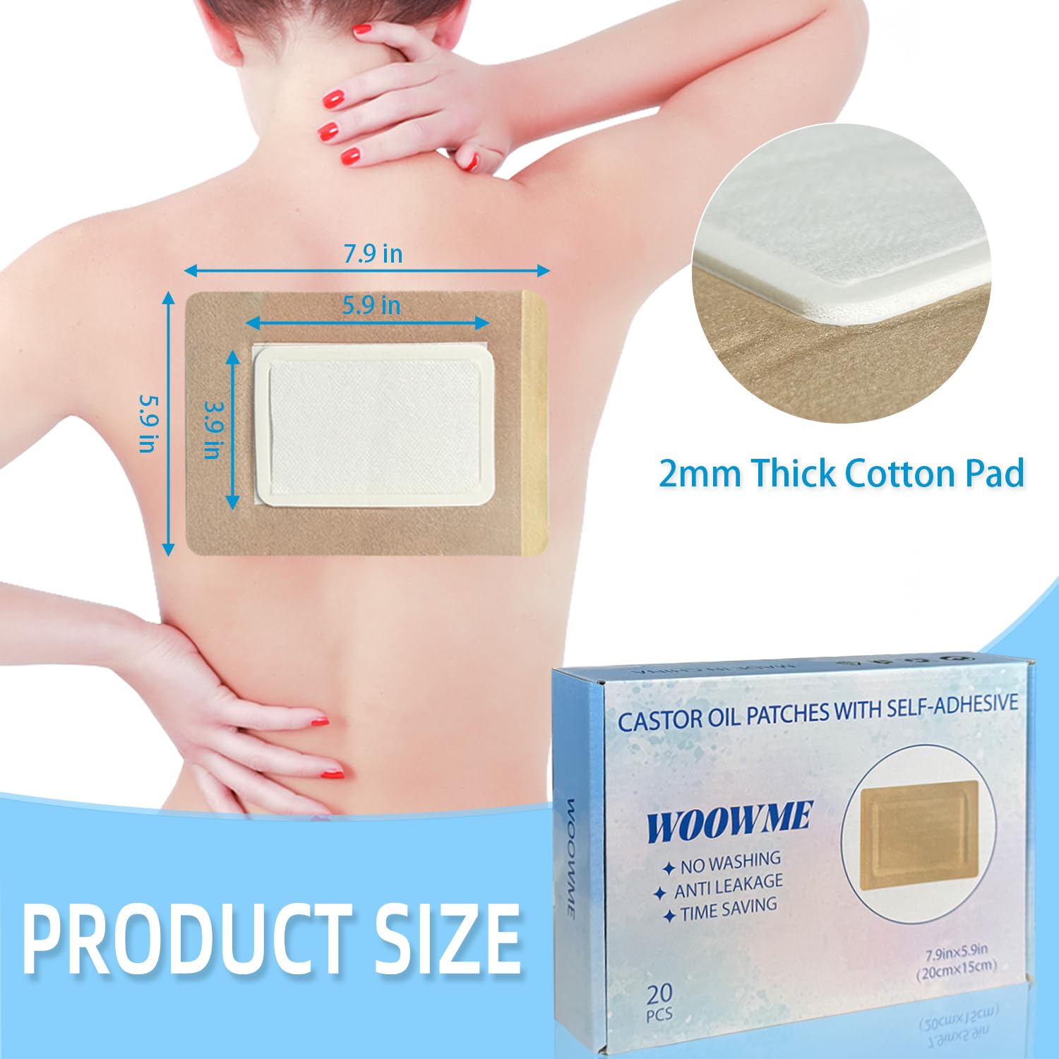 Close-up of castor oil patches showing breathable spunlace fabric