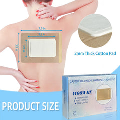 Close-up of castor oil patches showing breathable spunlace fabric