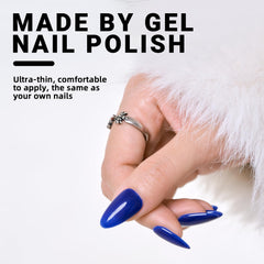 Wooyas royal blue almond nails pack includes 12 sizes for a precise fit.