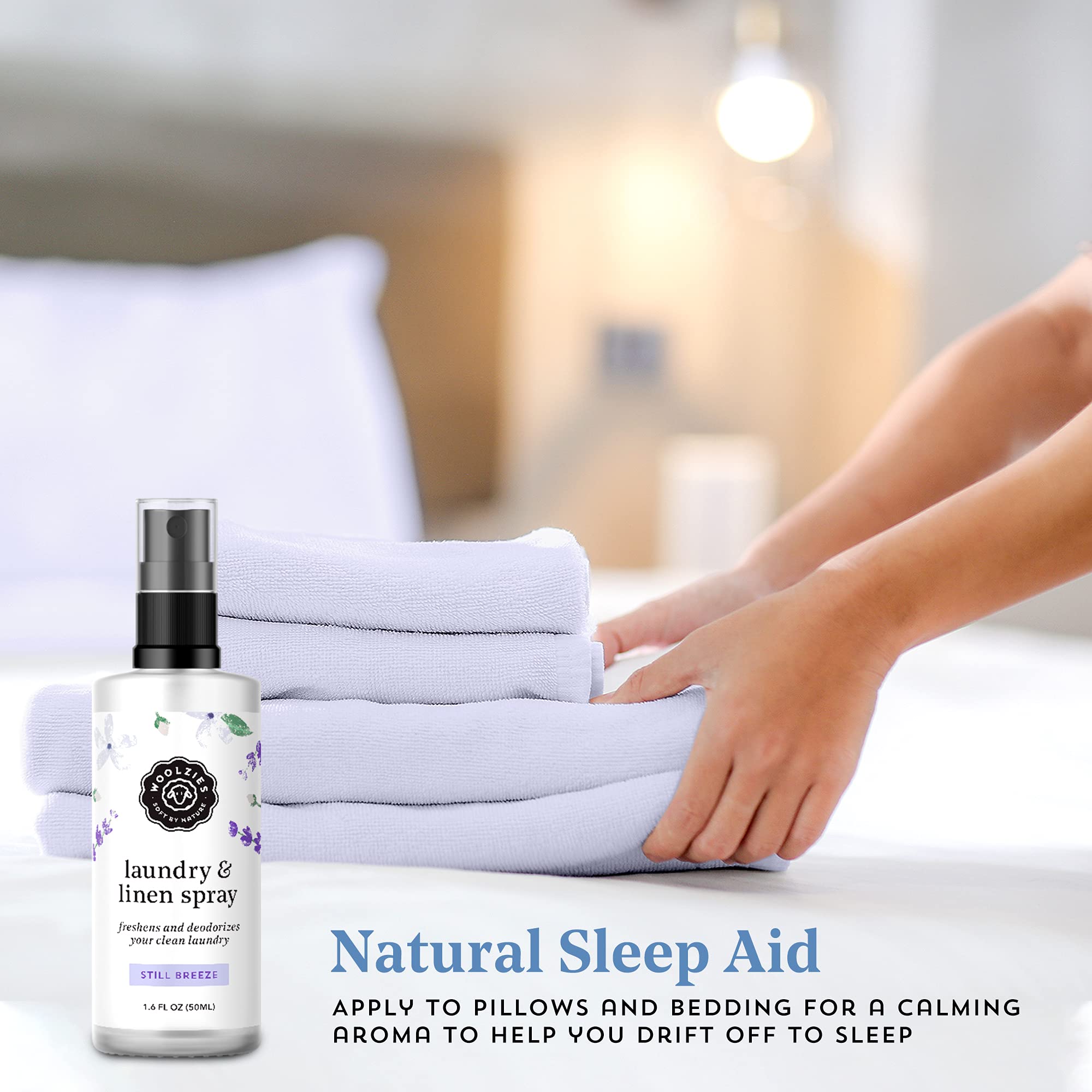 Woolzies Laundry Essential Oil Linen Spray Set product overview featuring three scents