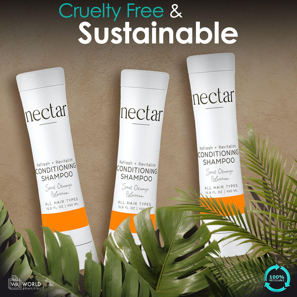 World Amenities Nectar Squeeze delivers hydration and cleansing for hair.