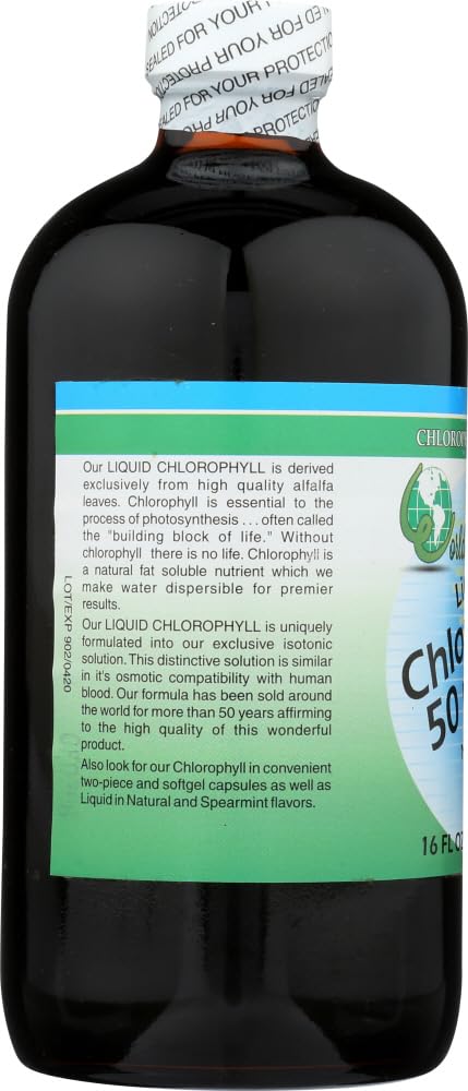 World Organic Liquid Chlorophyll Mint bottle with label, 50 mg, 16 fl oz