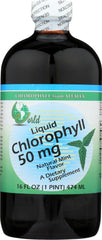 Front view of World Organic Liquid Chlorophyll Mint bottle, 50 mg, 16 fl oz