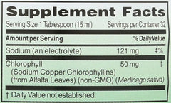 Nutritional information and container details for World Organic Chlorophyll Mint