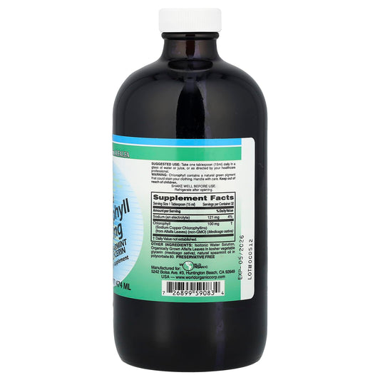 Chlorophyll product label showing 100 mg per serving