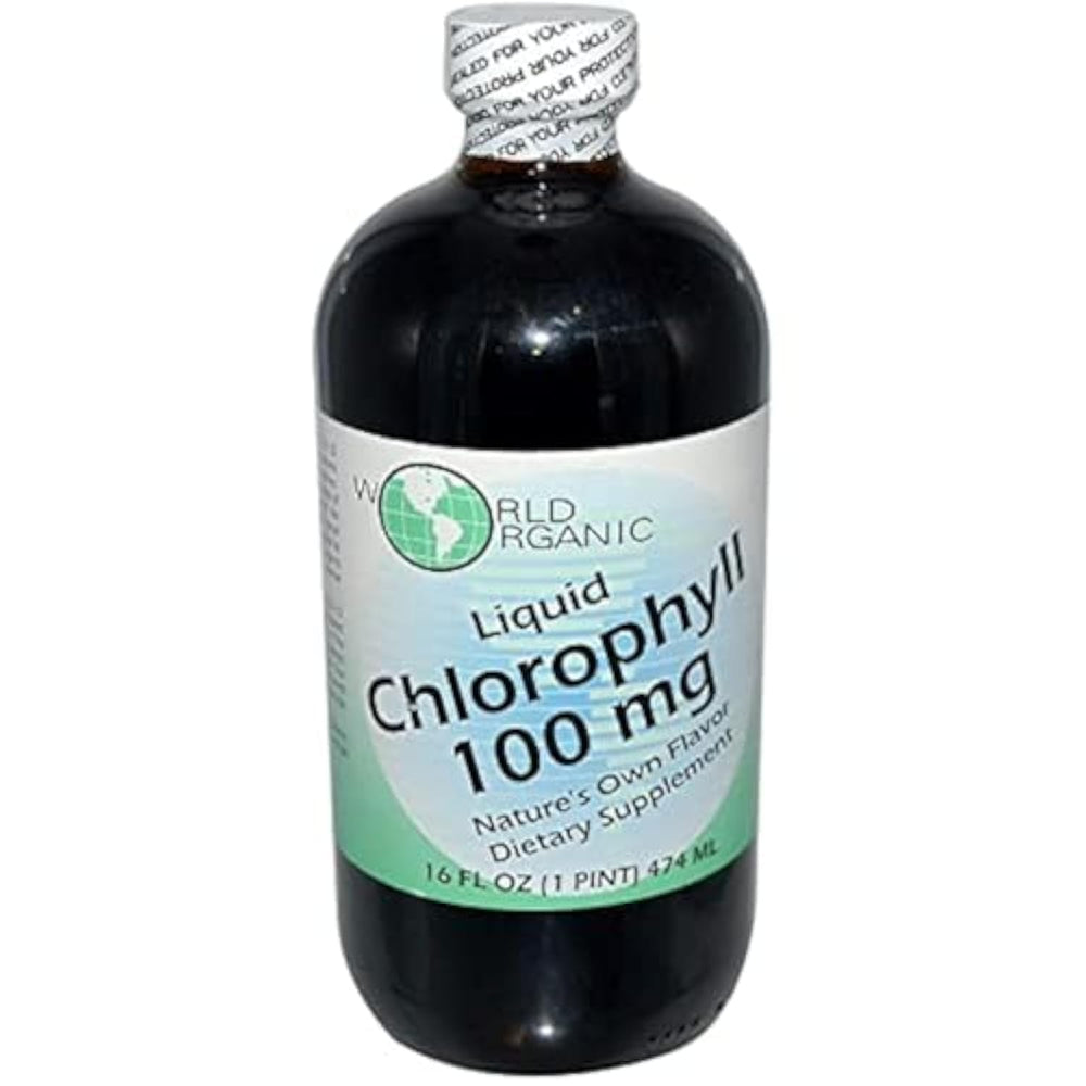 World Organics Organic Chlorophyll Liquid bottle derived from alfalfa leaves