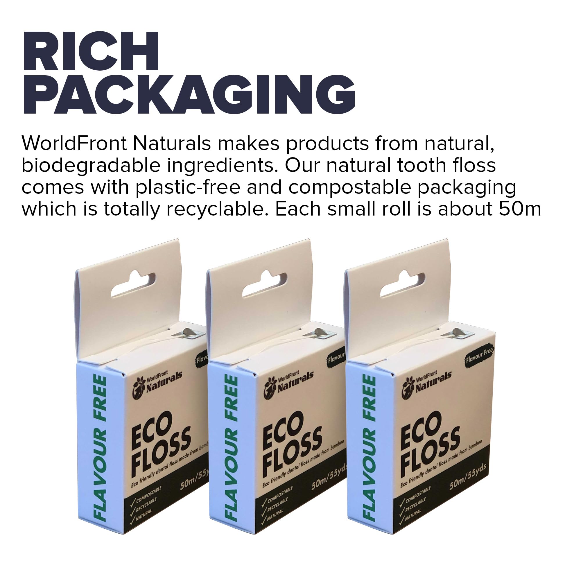 Unflavored white floss made from organic bamboo