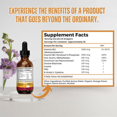 Close-up of Lipotropic Drops ingredients showing folic acid, B12, B6