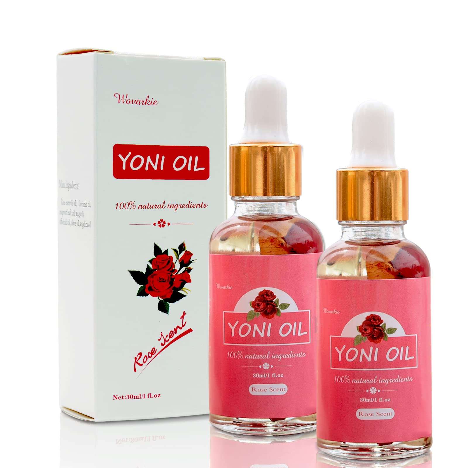 Wovarkie yoni oil bottles, two-pack, convenient for at-home care.