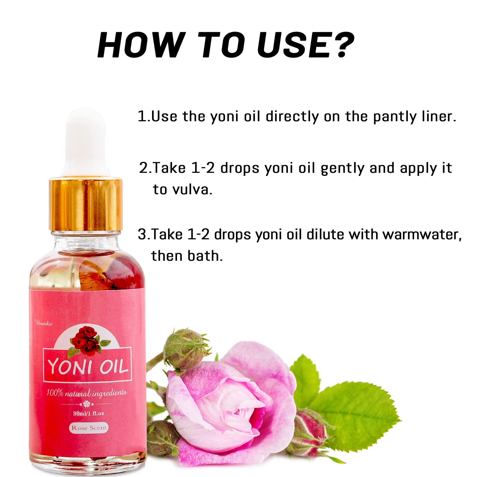 Wovarkie yoni oil packaging with natural label highlights purity.