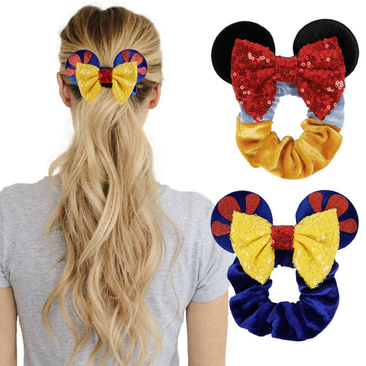 WOVOWOVO mouse ear scrunchies with red bow for secure ponytails and cute style