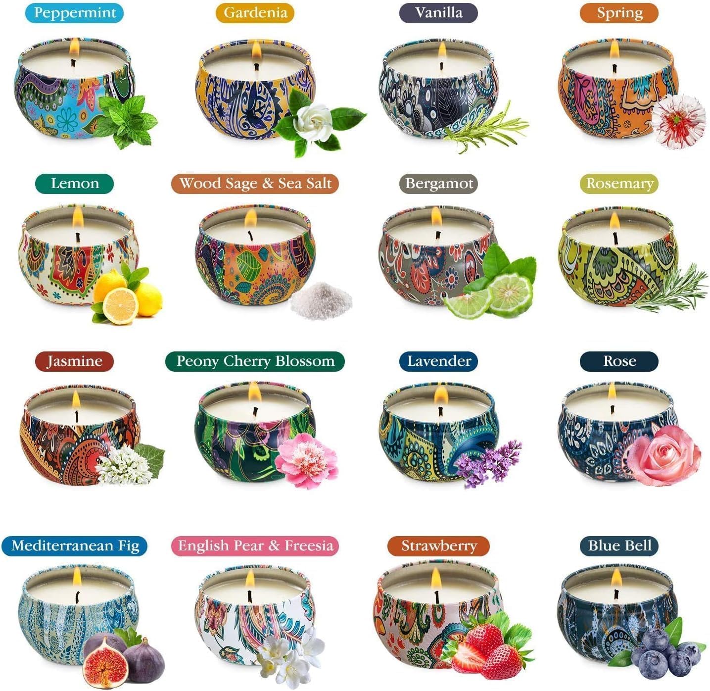 Assorted 2.5 oz soy wax tin candles from WPONSZU gift set