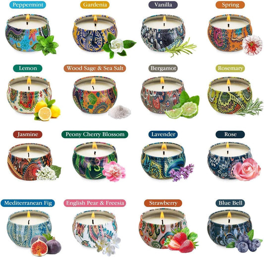 Assorted 2.5 oz soy wax tin candles from WPONSZU gift set