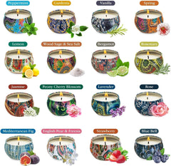 Assorted 2.5 oz soy wax tin candles from WPONSZU gift set