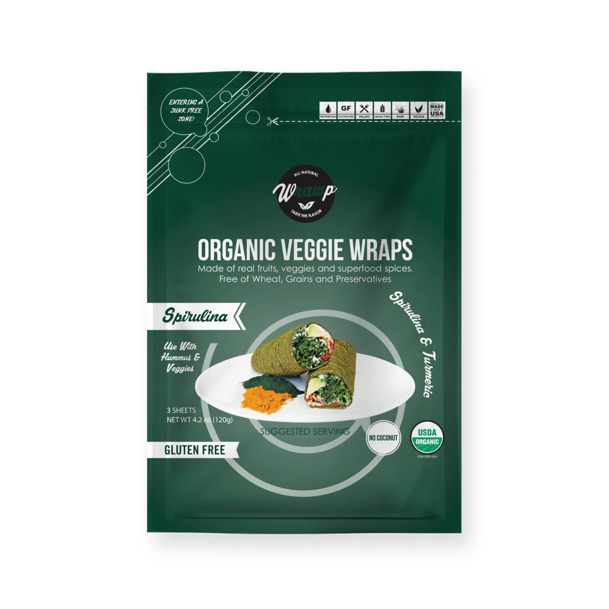 WrawP Organic Veggie Wrap Spirulina 1 Pack – front view