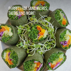 Six-pack box of WrawP Organic Veggie Wrap Spirulina