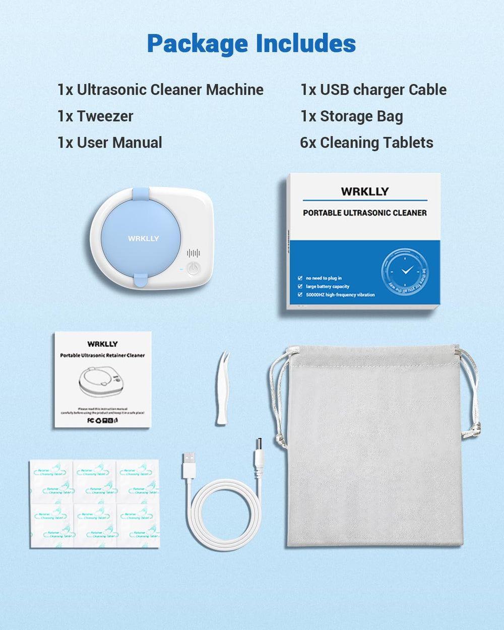 Includes 6 cleaning tablets and accessories