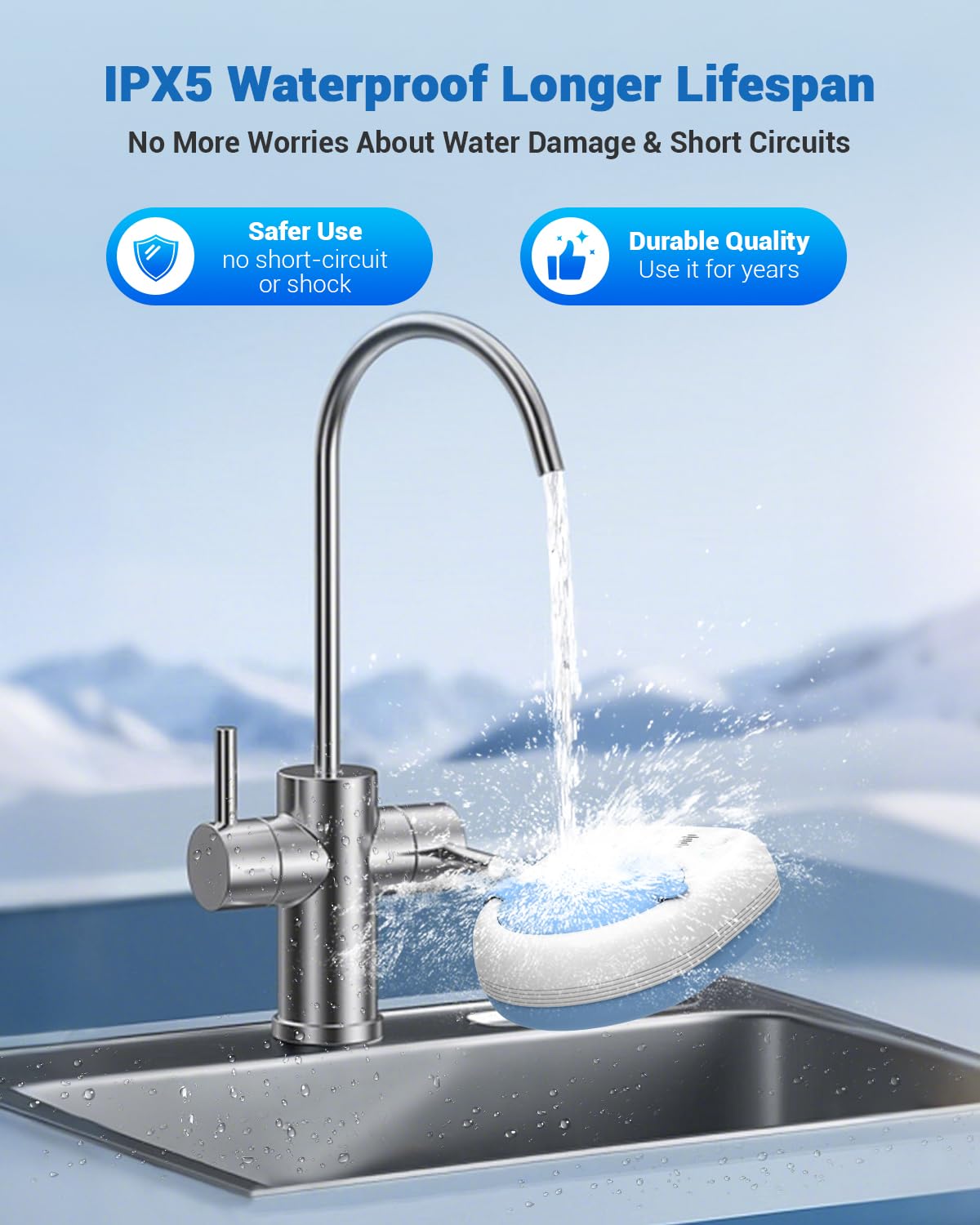 IPX5 waterproof housing with non-slip feet