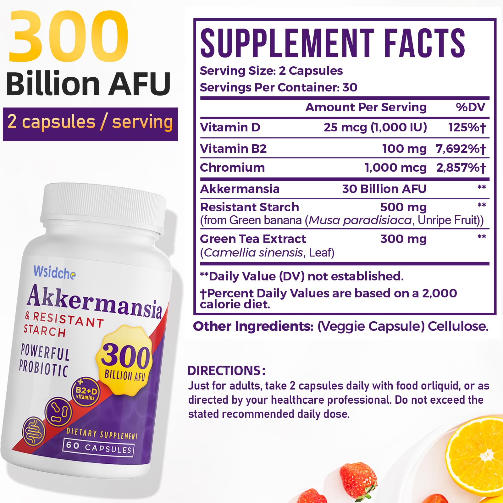 Wsidche Akkermansia capsules close-up showing delayed-release design for gut delivery