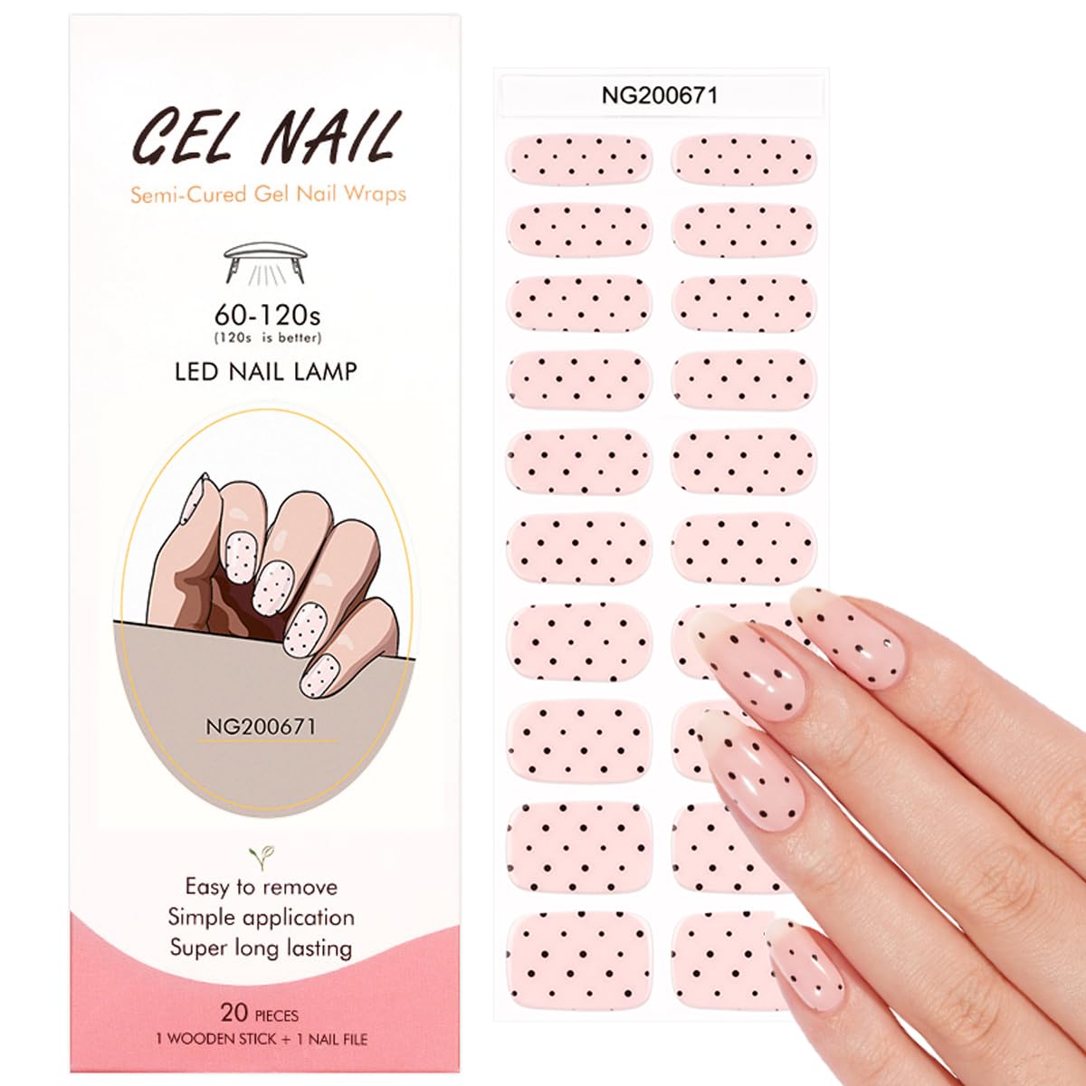 WUHCIM polka-dot semi-cured gel wraps design for salon-gloss nails