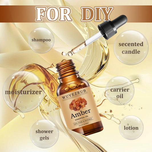Amber essential oil bottle with label 60ml - side
