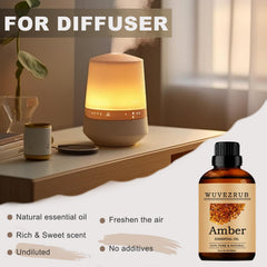 Wuvezrub brand amber essential oil bottle with label