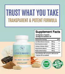 Wellness Wise Naturals Lion's Mane 5-Mushroom Complex bottle back label