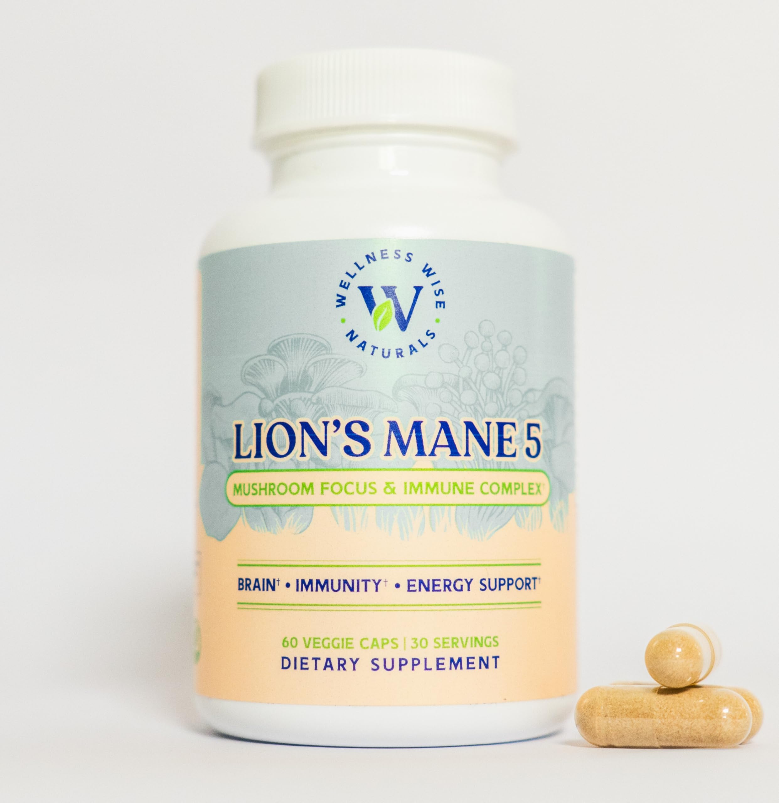 Wellness Wise Naturals Lion's Mane 5-Mushroom Complex bottle front
