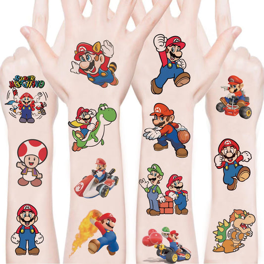 WYKDAG Mario tattoo designs collection: vibrant sheets for party favors and DIY decorations.
