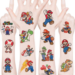 WYKDAG Mario tattoo designs collection: vibrant sheets for party favors and DIY decorations.