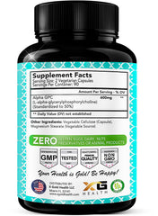 X Gold Health Alpha GPC capsules close-up showing vegan capsules for daily focus