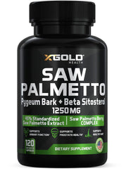 X Gold Health Saw Palmetto Prostate Supplement for Men bottle and capsules