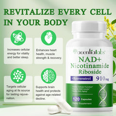 Illustration of NAD ingredients: nicotinamide riboside, resveratrol, quercetin