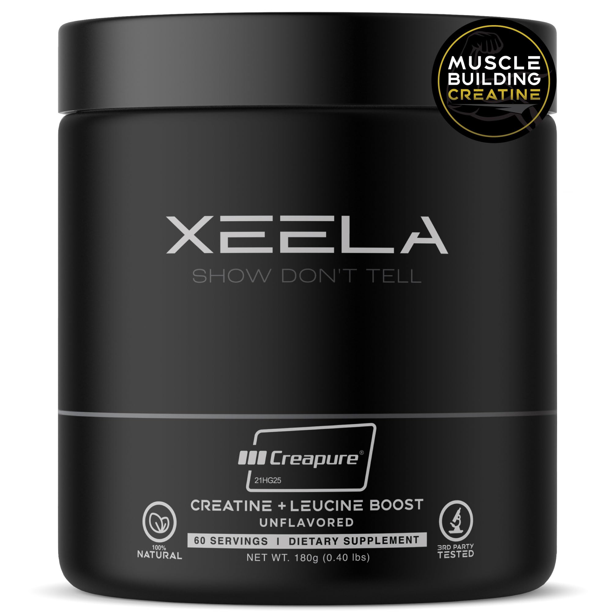 XEELA Creatine Unflavored 60 Servings bottle front view