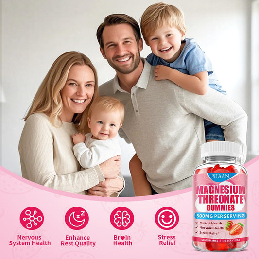 Product packshot: XIAAN Magnesium L-Threonate Gummies 500mg Strawberry 60 Count