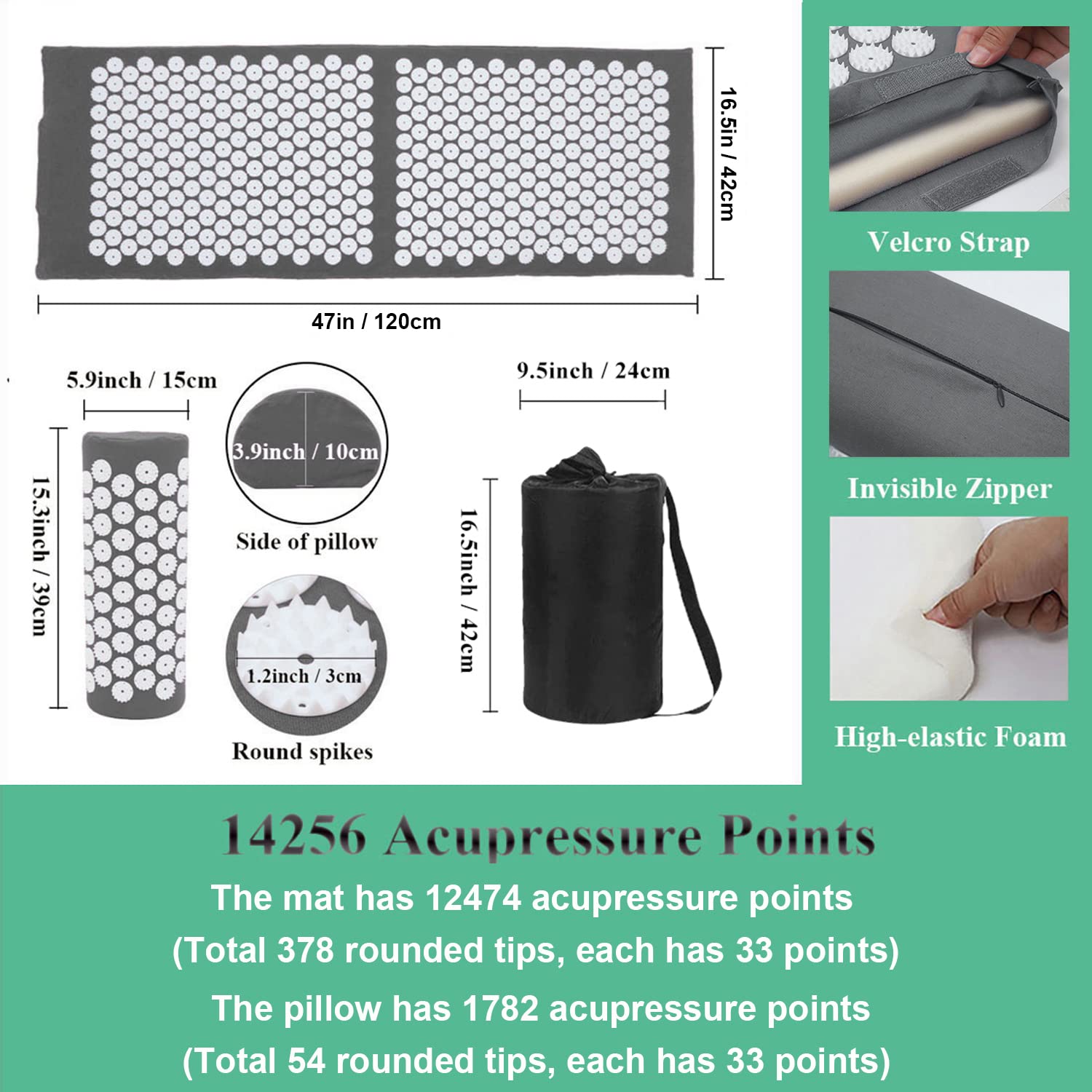 XiaoMaGe gray acupressure mat top view